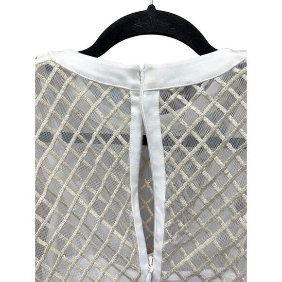 BEBE IVORY METALLIC EMBROIDERED MESH LACE UP DRESS KNEE LENGTH sz 8 - Picture 10 of 16